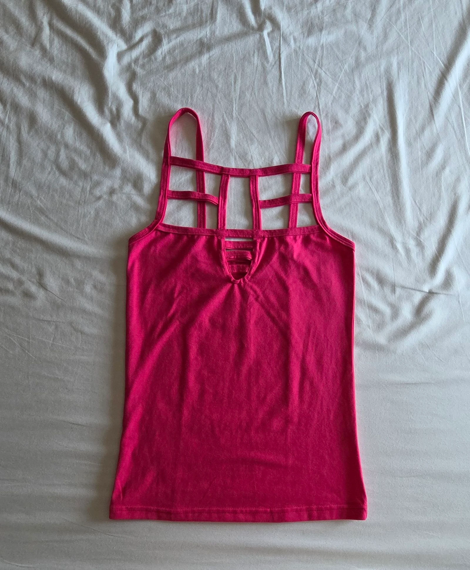 Débardeur rosa fuchsia S 36 top agujereado con tirantes y correas – photo 2